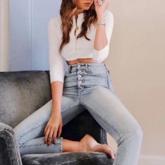 WeWoreWhat Danielle Crystal Button Front Jeans Size 26 - Picture 1 of 11